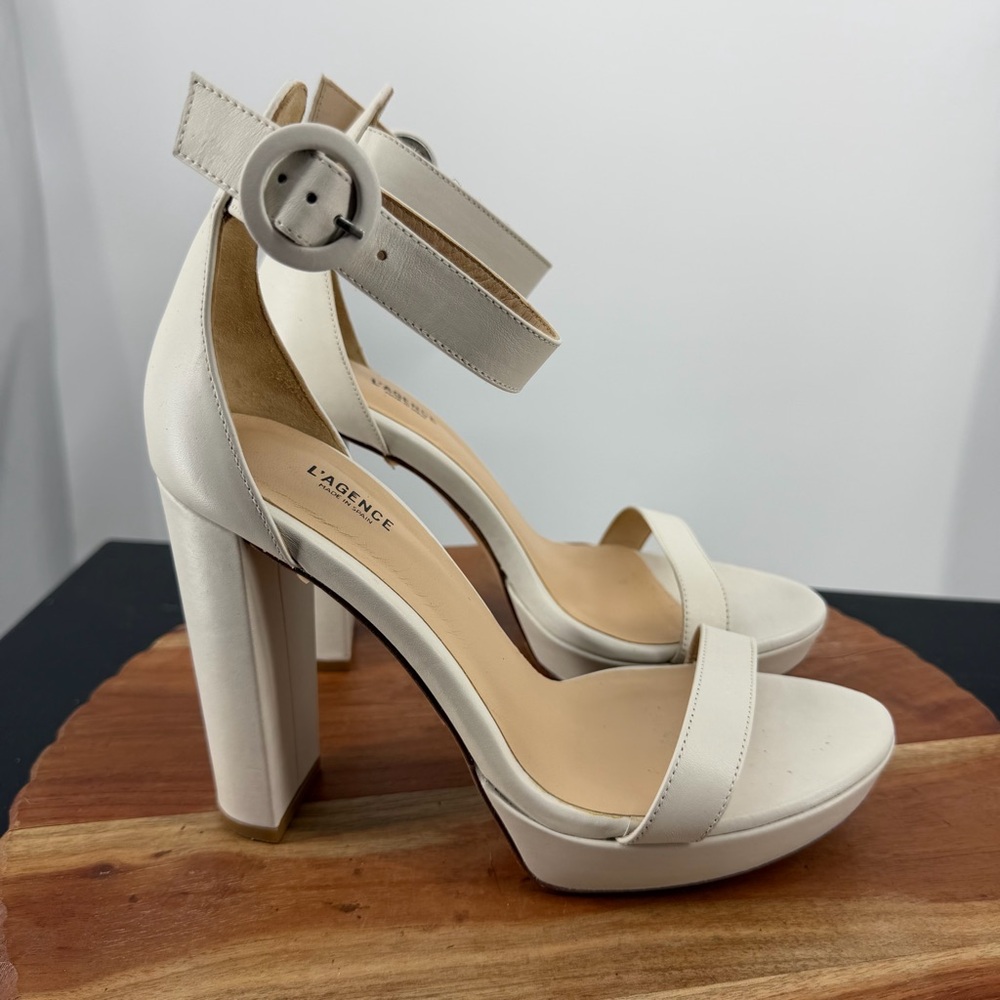 L’AGENCE Cecile Ankle Strap heels Sandal in White leather Size EU 39 US 8.5